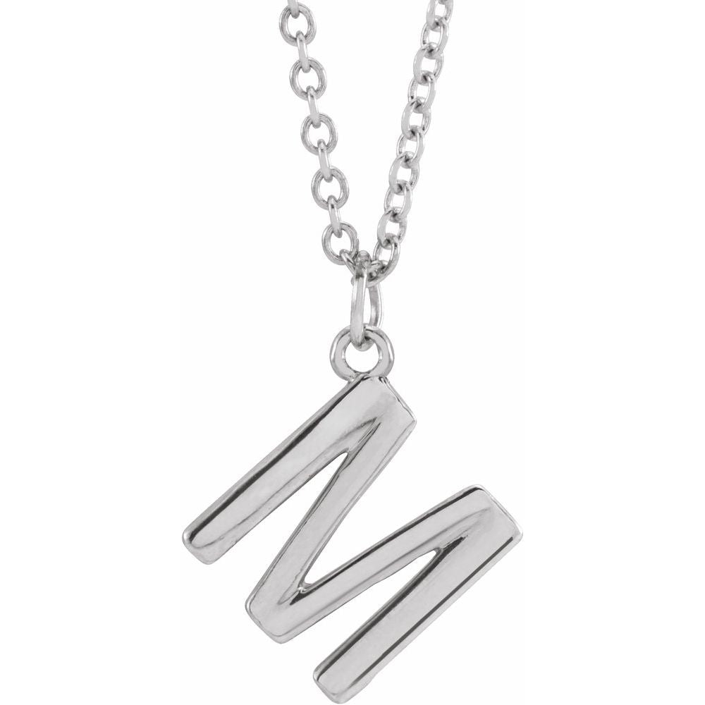 Authentic 925 Authentic Sterling Silver 0.36" Letter M Dangle Pendant 18" Initial Necklace