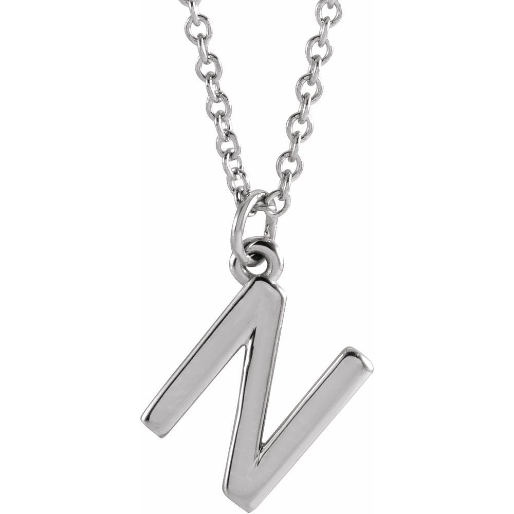 Authentic 925 Authentic Sterling Silver 0.36" Letter N Dangle Pendant 18" Initial Necklace