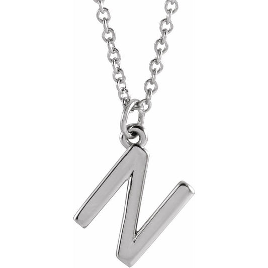 Authentic 925 Authentic Sterling Silver 0.36" Letter N Dangle Pendant 18" Initial Necklace