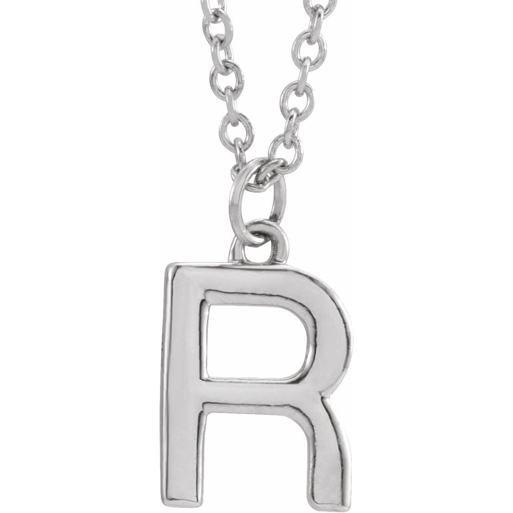 Authentic 925 Authentic Sterling Silver 0.37" Letter R Dangle Pendant 18" Initial Necklace