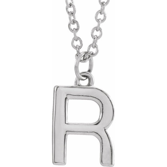 Authentic 925 Authentic Sterling Silver 0.37" Letter R Dangle Pendant 18" Initial Necklace