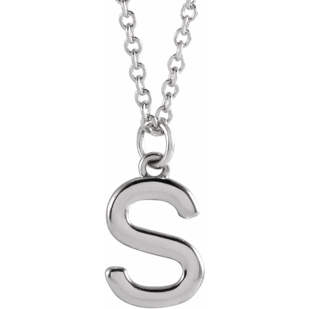 Authentic 925 Authentic Sterling Silver 0.37" Letter S Dangle Pendant 18" Initial Necklace