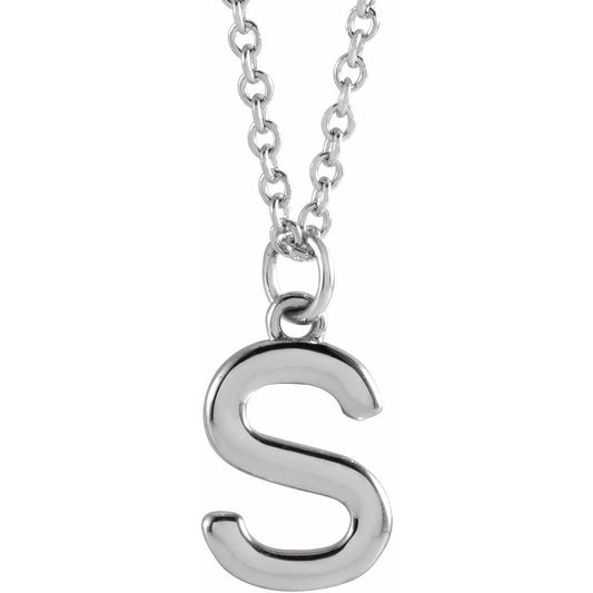 Authentic 925 Authentic Sterling Silver 0.37" Letter S Dangle Pendant 18" Initial Necklace
