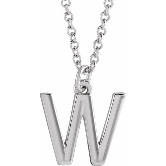 Authentic 925 Authentic Sterling Silver 0.37" Letter W Dangle Pendant 18" Initial Necklace