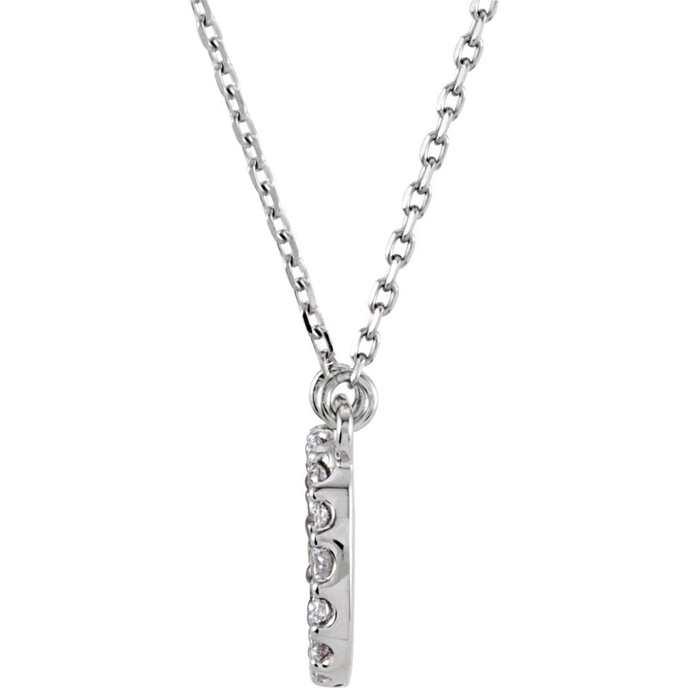 Genuine 14k White Gold 1/6ct White Diamond 0.40" Block Letter O Pendant 16"Necklace
