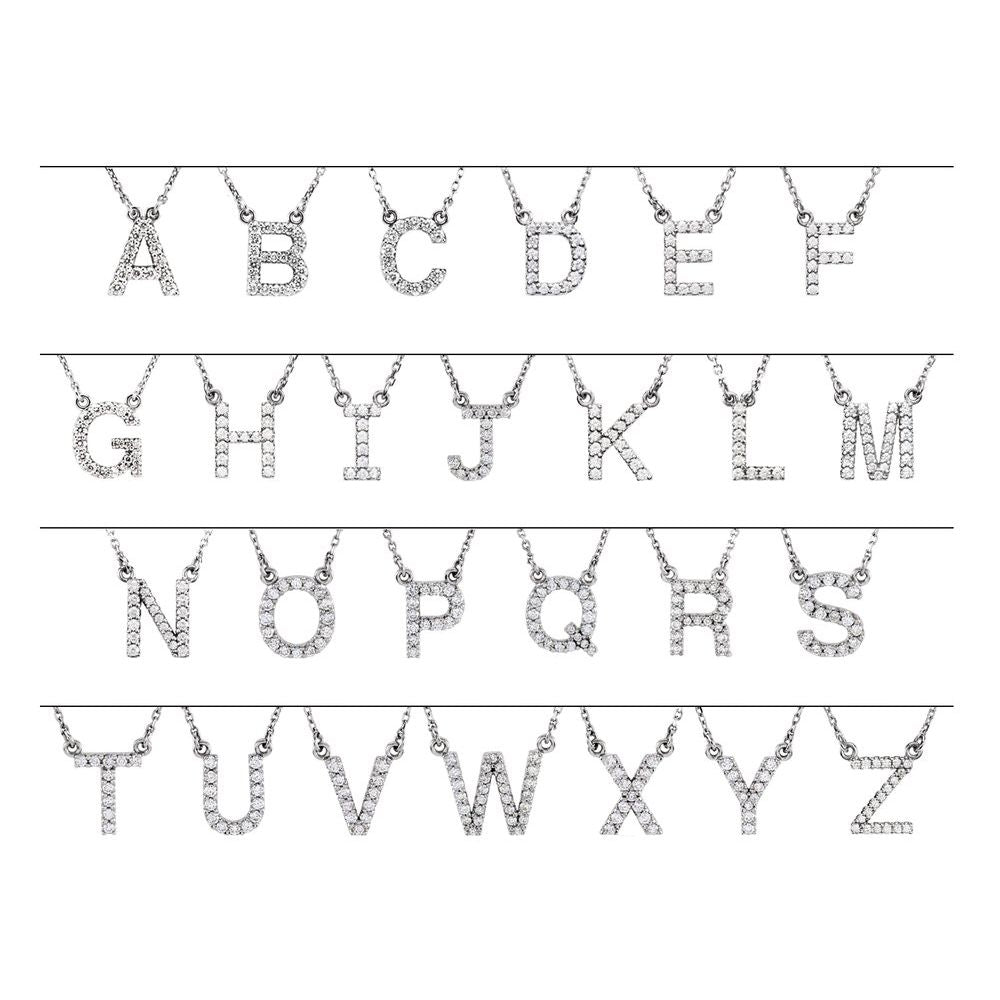 Genuine 14k White Gold 1/8ct Diamond 0.41" Letter R Pendant 16" Initial Necklace