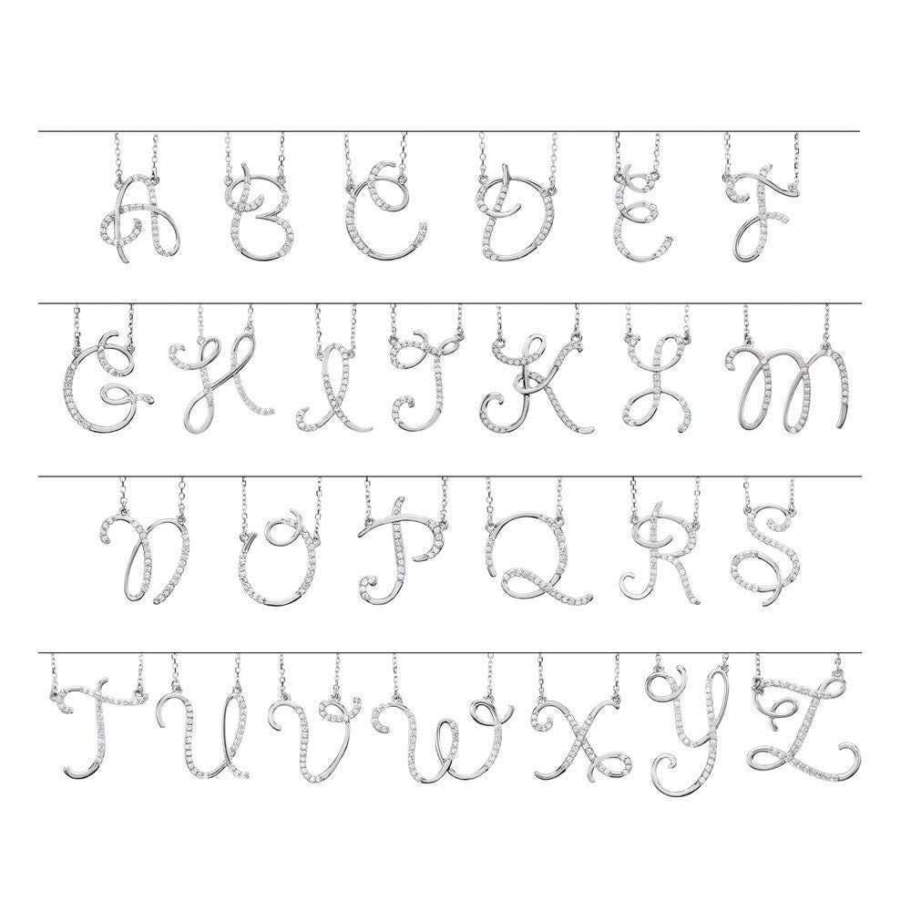 Genuine 14k White Gold .08ct Diamond 0.70" Letter C Pendant 16" Initial Necklace