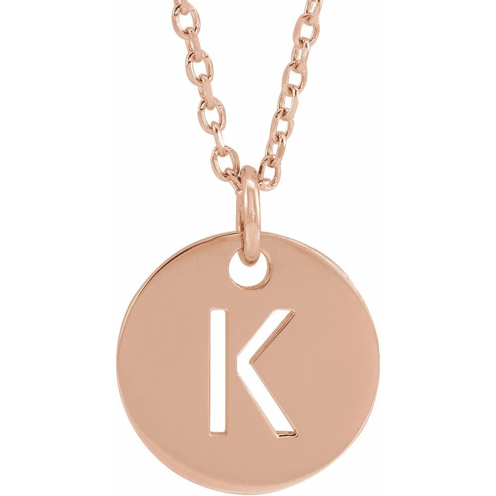 18k Rose Gold Plated 925 Silver 0.39" Letter K Disc Adjustable 16-18" Necklace