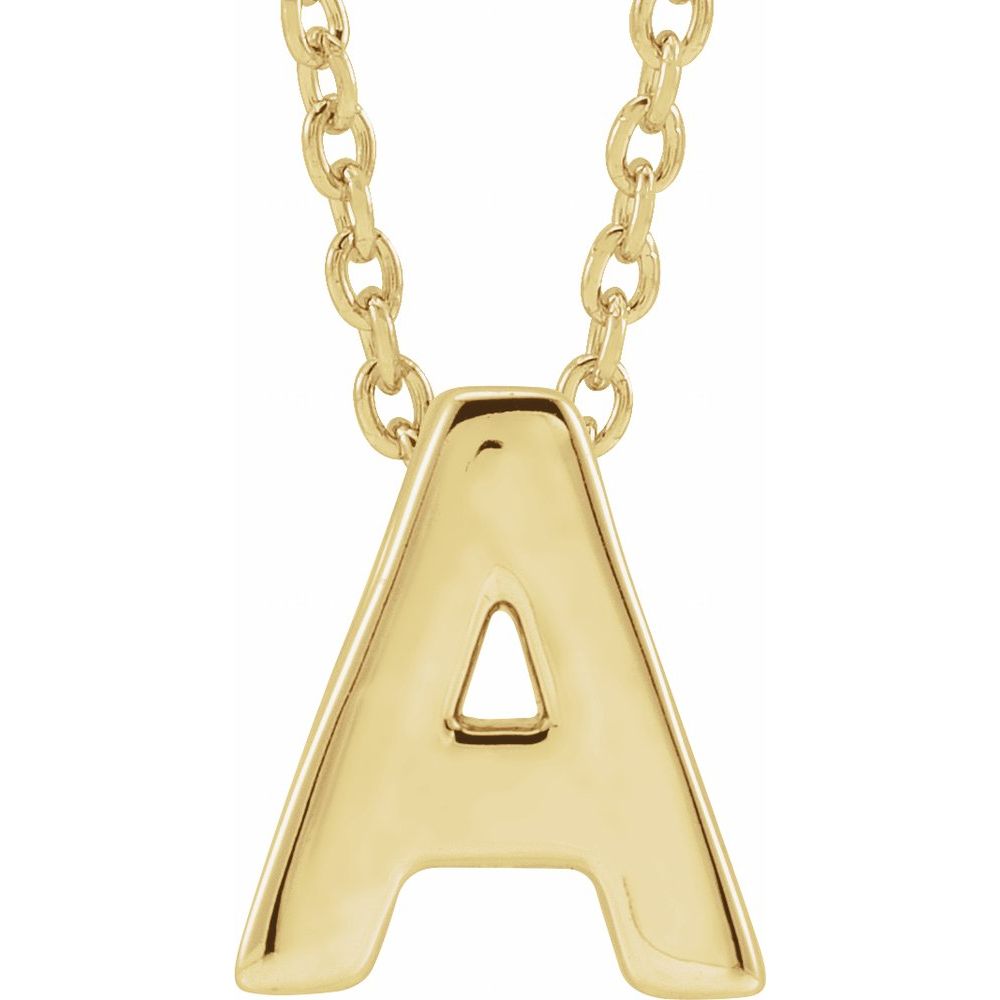Genuine 14K Yellow Gold 0.31" Initial Letter A Pendant Slide Adjustable 16-18" Necklace