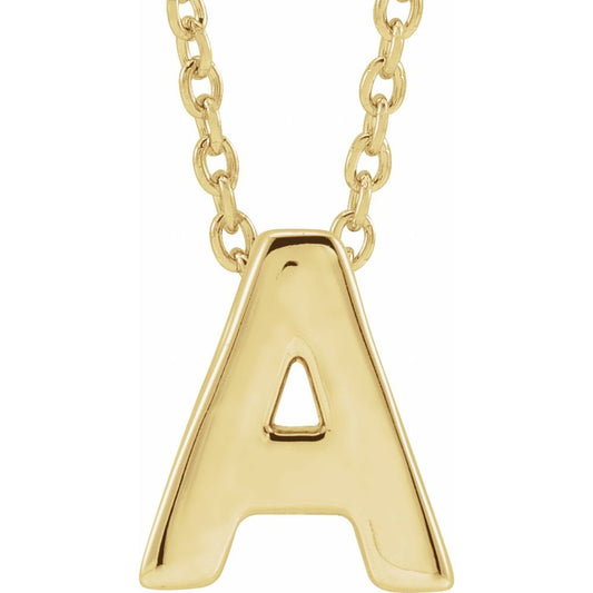 Genuine 14K Yellow Gold 0.31" Initial Letter A Pendant Slide Adjustable 16-18" Necklace