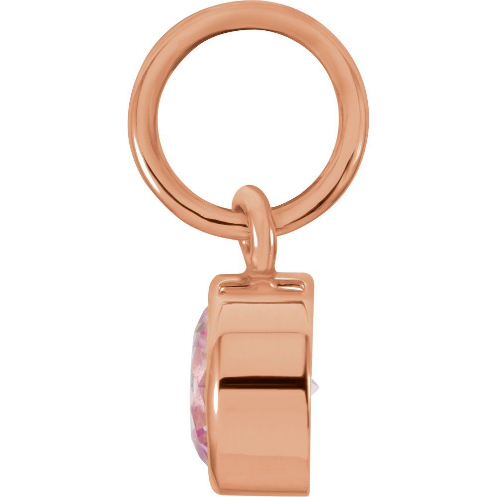 Genuine 14K Rose Gold 4mm Round Pink Tourmaline CZ Birthstone Women's Bracelet Charm