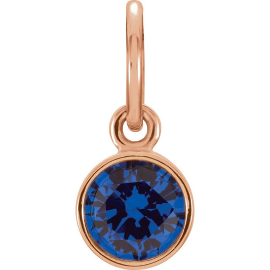 Genuine 14K Rose Gold 4mm Blue Sapphire CZ Birthstone Women's Bracelet Charm