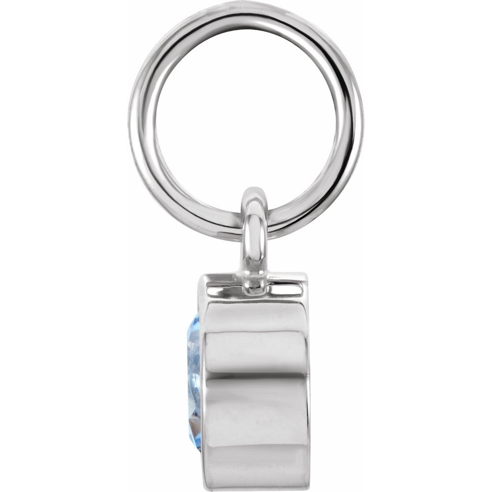 Genuine 14k White Gold 4mm Round Imitation Aquamarine Birthstone Charm