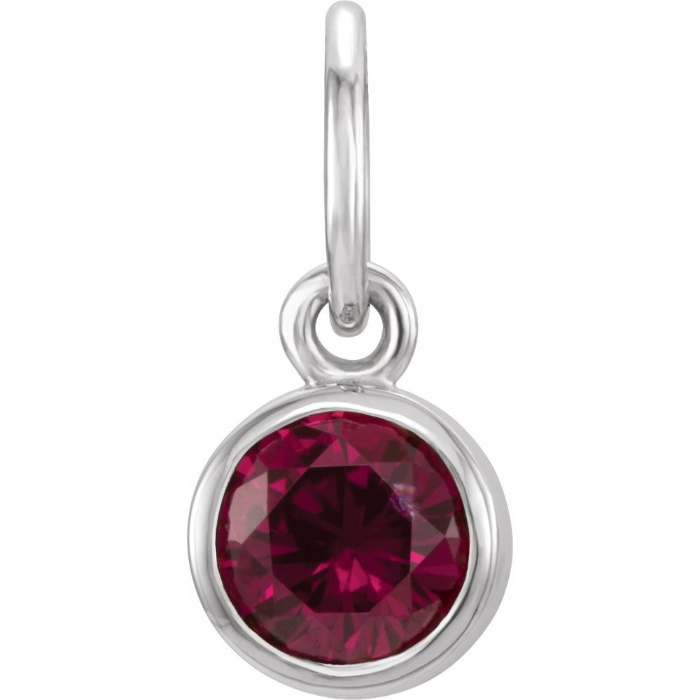 Genuine 14k White Gold 4mm Round Imitation Garnet Birthstone Charm