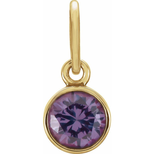 Genuine 14k Yellow Gold 4mm Round Alexandrite CZ Birthstone Bracelet Charm