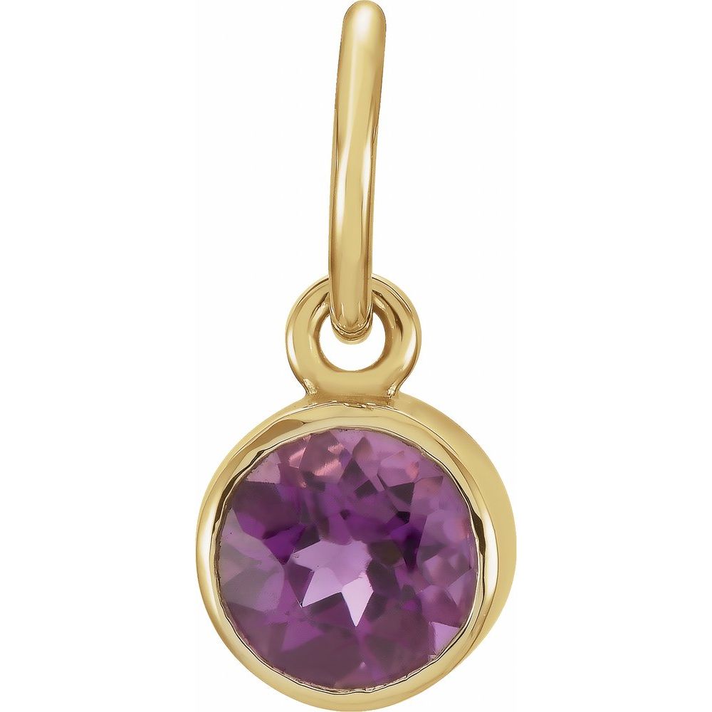 Genuine 14k Yellow Gold 4mm Round Imitation Amethyst Birthstone Charm