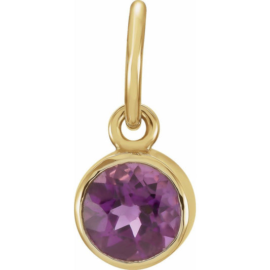 Genuine 14k Yellow Gold 4mm Round Imitation Amethyst Birthstone Charm