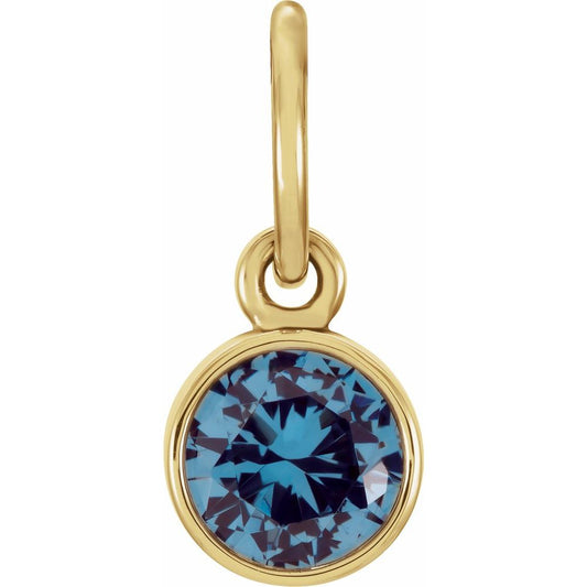 Genuine 14k Yellow Gold 4mm Round Imitation Blue Zircon Birthstone Charm