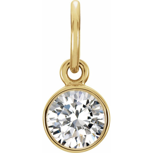 Genuine 14k Yellow Gold 4mm Round Imitation Diamond Birthstone Charm
