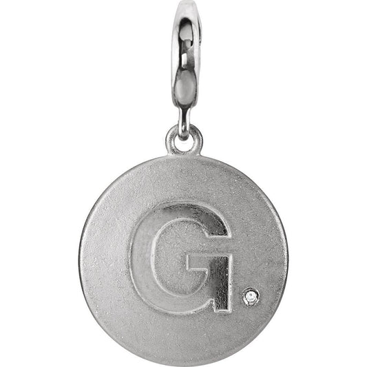Authentic Sterling Silver Initial 'G' 0.005ct Diamond Accent Disc Women's Bracelet Charm