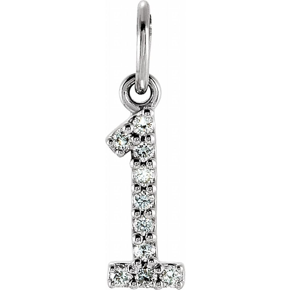Genuine 14k White Gold .05 CTW Natural Diamond Numeral 1 Charm