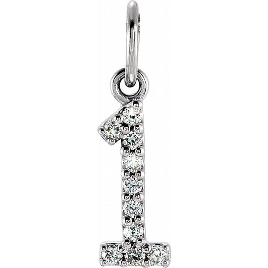 Genuine 14k White Gold .05 CTW Natural Diamond Numeral 1 Charm