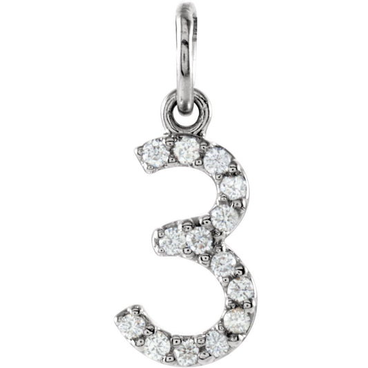 Genuine 14k White Gold .06 CTW Natural Diamond Numeral 3 Charm
