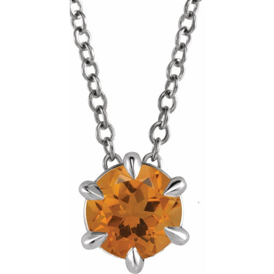 Authentic Sterling Silver 4 mm Natural Citrine Solitaire 16-18" Necklace