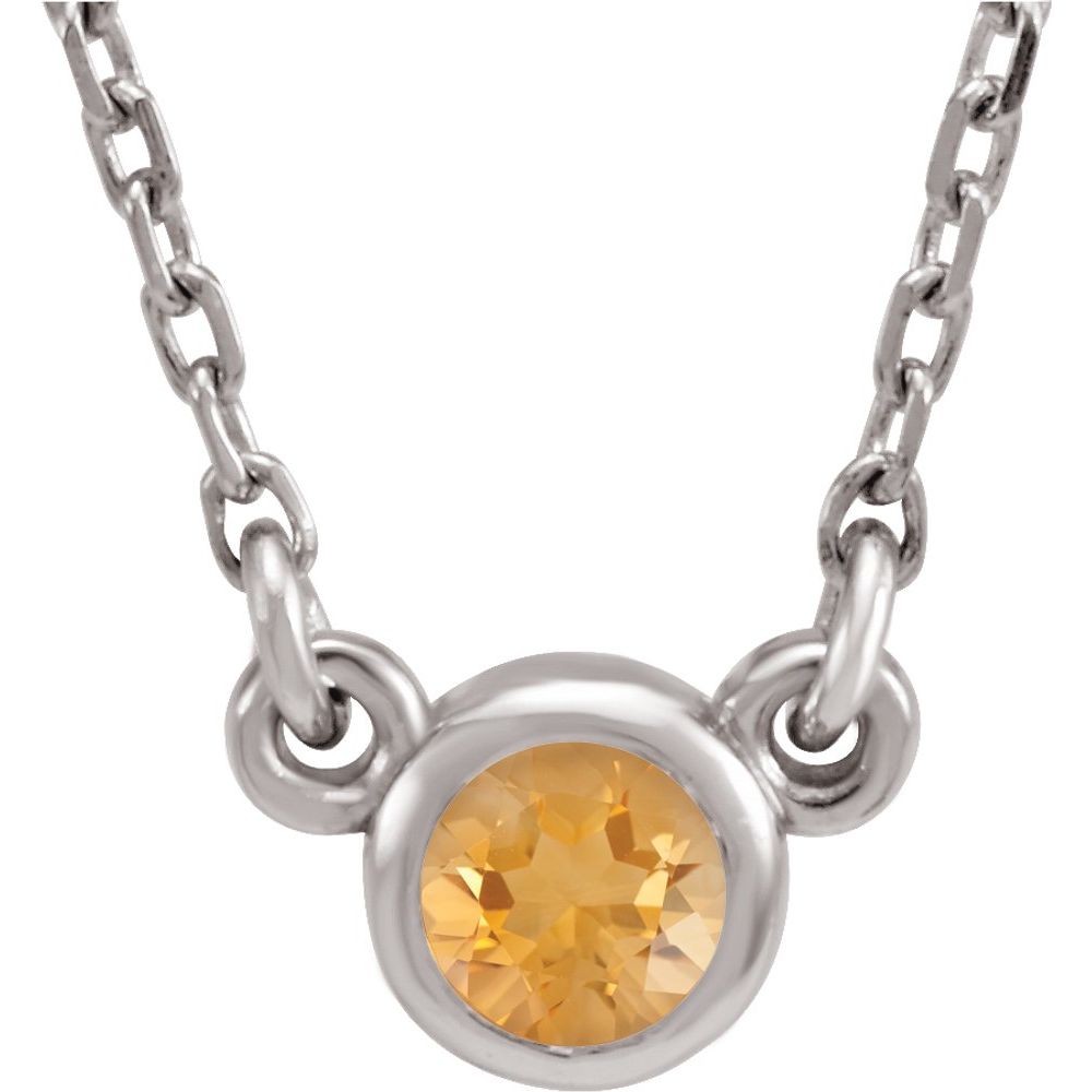 Rhodium-Plated Authentic Sterling Silver 4 mm Round Natural Citrine Solitaire 16" Necklace