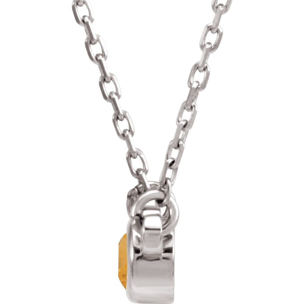 Rhodium-Plated Authentic Sterling Silver 4 mm Round Natural Citrine Solitaire 16" Necklace