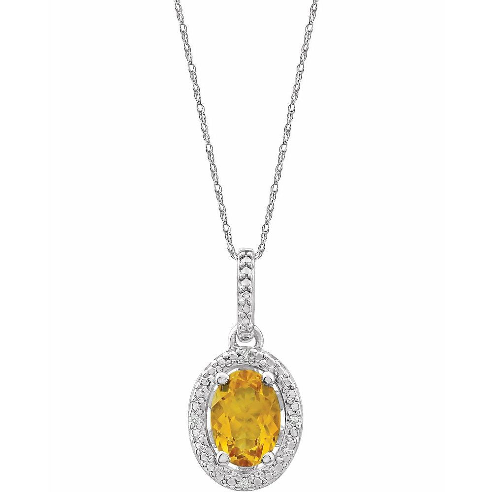 Authentic Sterling Silver Natural Citrine & .01 CTW Natural Diamond 18" Necklace