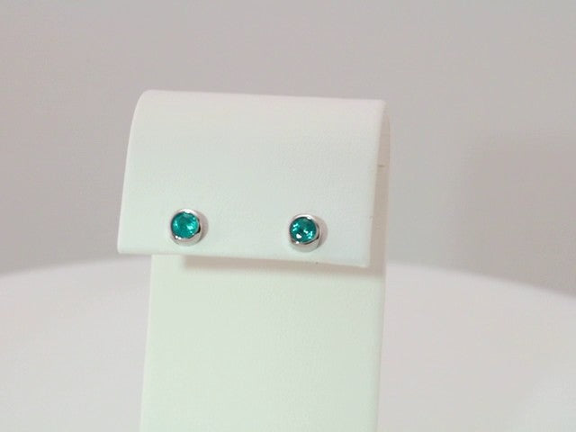 Rhodium-Plated Authentic Sterling Silver 4 mm Imitation Blue Zircon Bezel-Set Earrings
