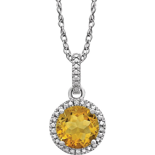Authentic Sterling Silver Natural Citrine & .01 CTW Natural Diamond 18" Necklace