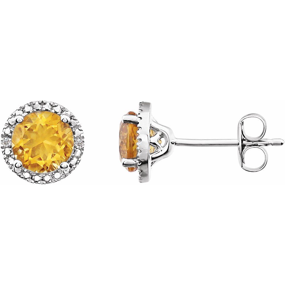 Authentic Sterling Silver Natural Citrine & .01 CTW Natural Diamond Earrings