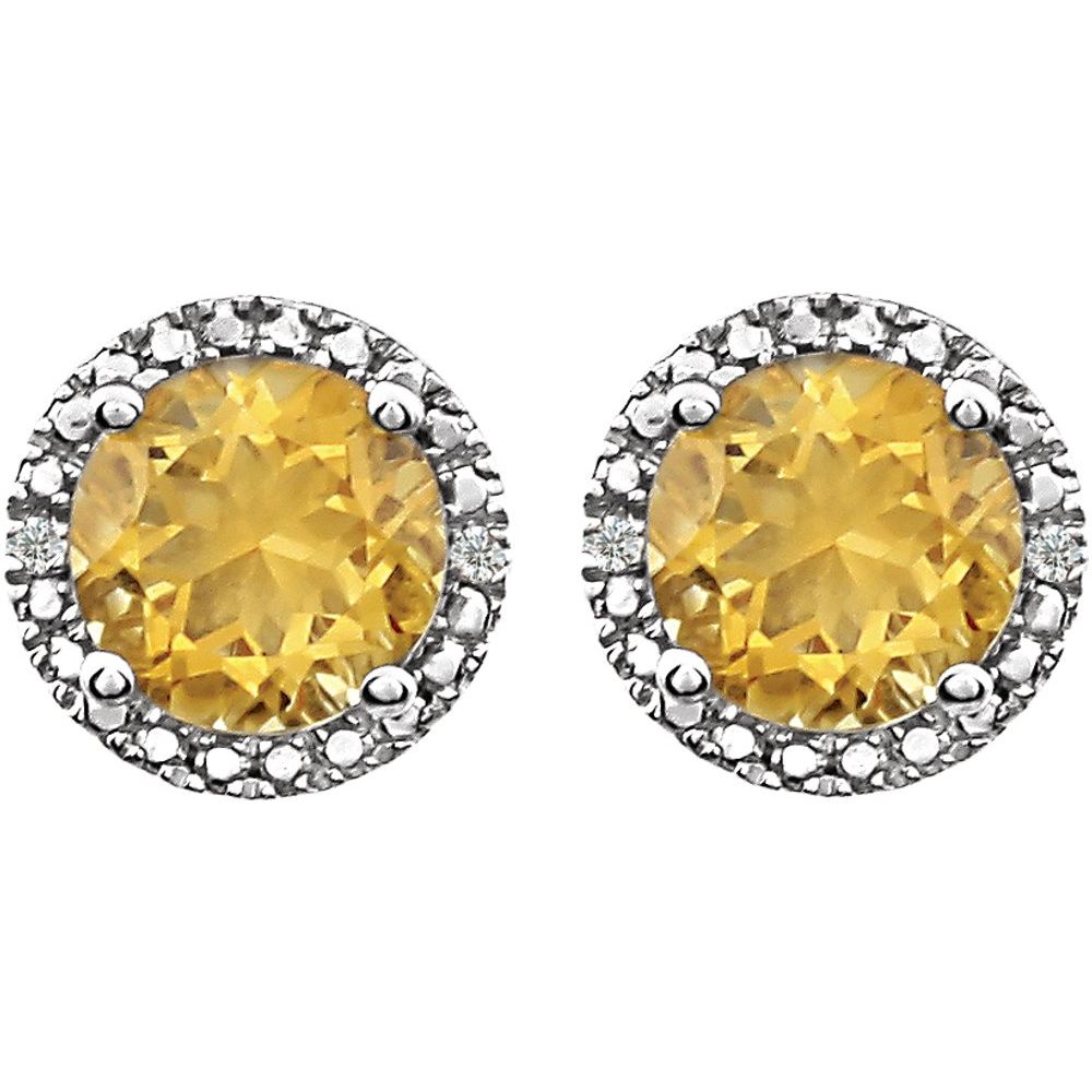 Authentic Sterling Silver Natural Citrine & .01 CTW Natural Diamond Earrings