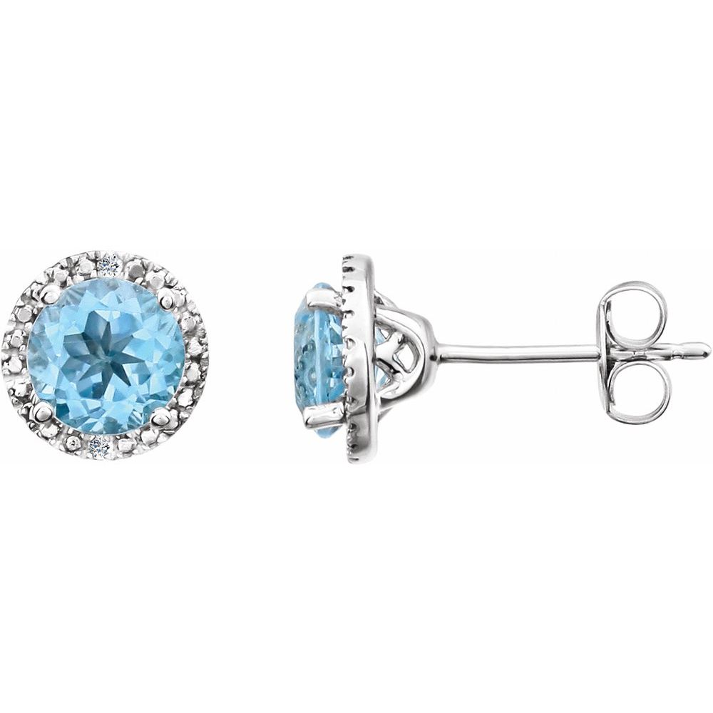 Authentic Sterling Silver Natural Sky Blue Topaz & .01 CTW Natural Diamond Earrings