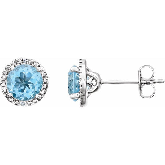 Authentic Sterling Silver Natural Sky Blue Topaz & .01 CTW Natural Diamond Earrings