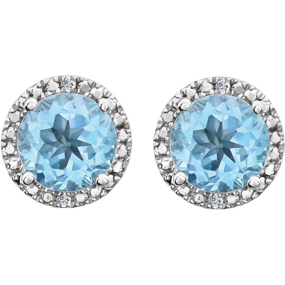 Authentic Sterling Silver Natural Sky Blue Topaz & .01 CTW Natural Diamond Earrings