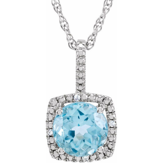 Authentic Sterling Silver 7 mm Natural Sky Blue Topaz & .015 CTW Natural Diamond 18" Necklace