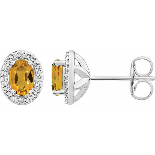 Authentic Sterling Silver Natural Citrine & .025 CTW Natural Diamond Earrings