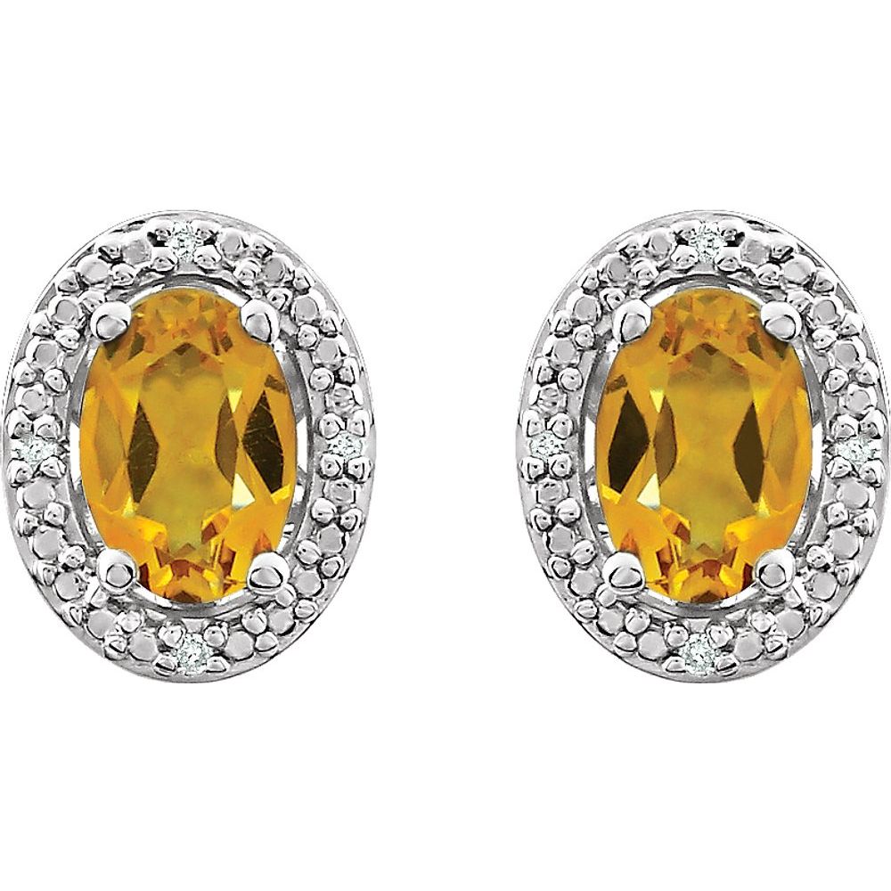 Authentic Sterling Silver Natural Citrine & .025 CTW Natural Diamond Earrings