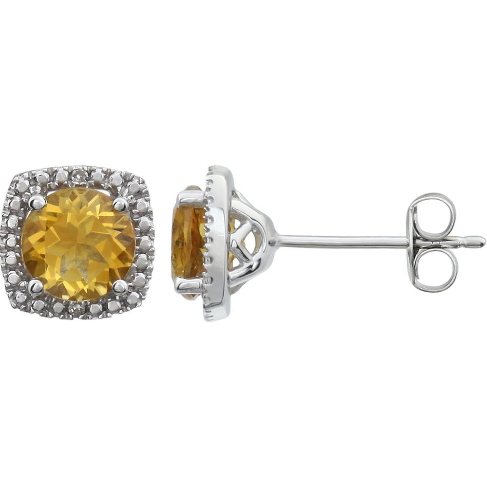 Authentic Sterling Silver Natural Citrine & .015 CTW Natural Diamond Earrings