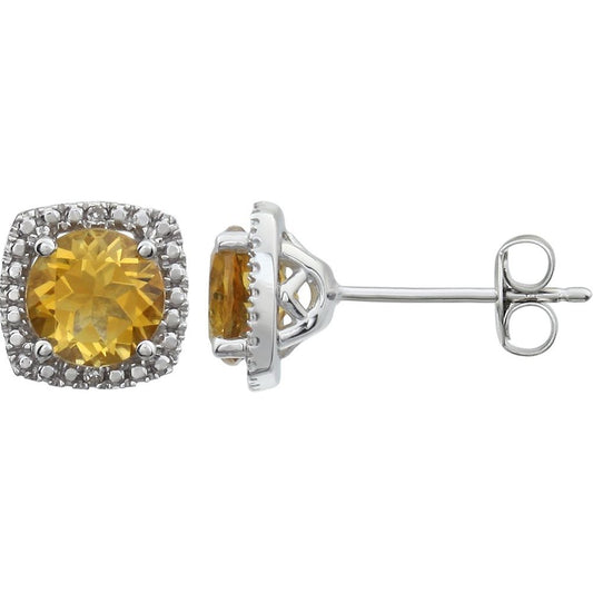 Authentic Sterling Silver Natural Citrine & .015 CTW Natural Diamond Earrings
