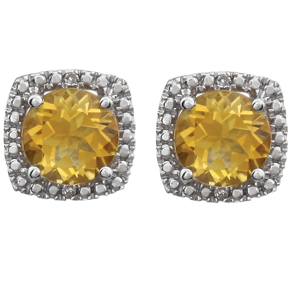 Authentic Sterling Silver Natural Citrine & .015 CTW Natural Diamond Earrings