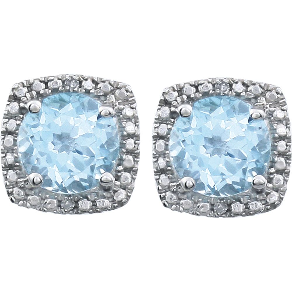 Authentic Sterling Silver Natural Sky Blue Topaz & .015 CTW Natural Diamond Earrings