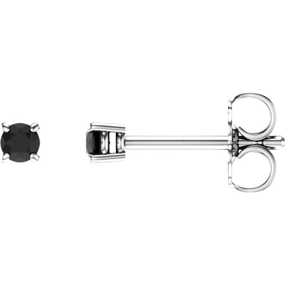 Genuine 14k White Gold 2.5 mm Natural Black Onyx Stud Earrings