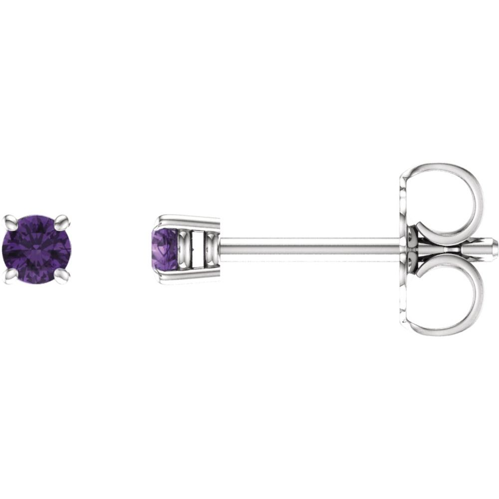 Genuine 14k White Gold 2.5 mm Natural Amethyst Stud Earrings