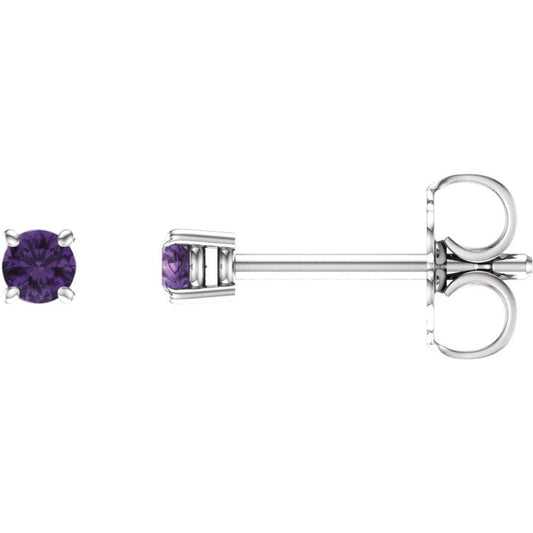 Genuine 14k White Gold 2.5 mm Natural Amethyst Stud Earrings
