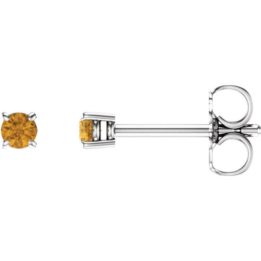 Genuine 14k White Gold 2.5 mm Natural Citrine Stud Earrings