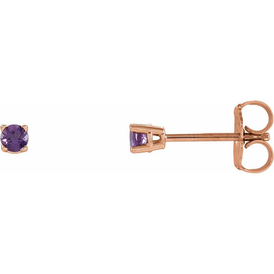 Genuine 14K Rose Gold 2.5 mm Natural Amethyst Stud Earrings